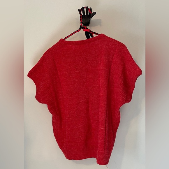 L Vintage Universal Knit creamy tomato coralred short sleeve shirt 80’s academia - Picture 4 of 11